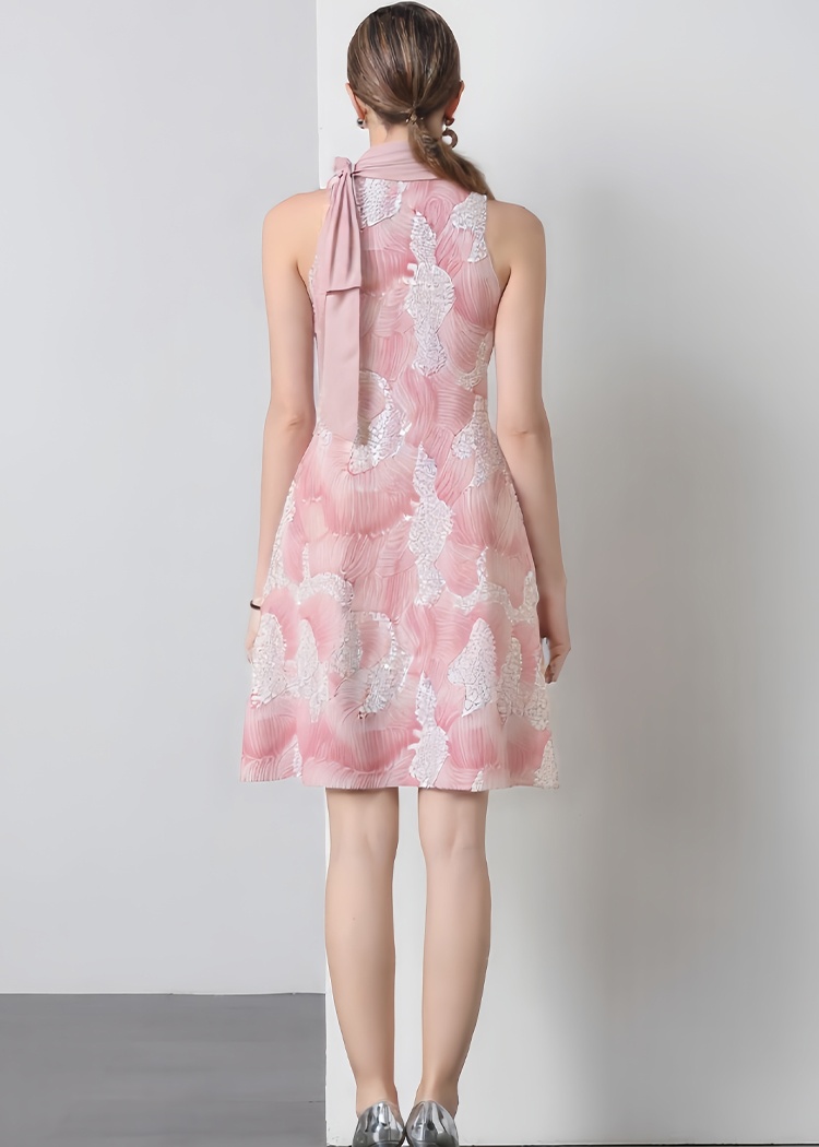 Beading halter sequins unique blooming lady dress for women