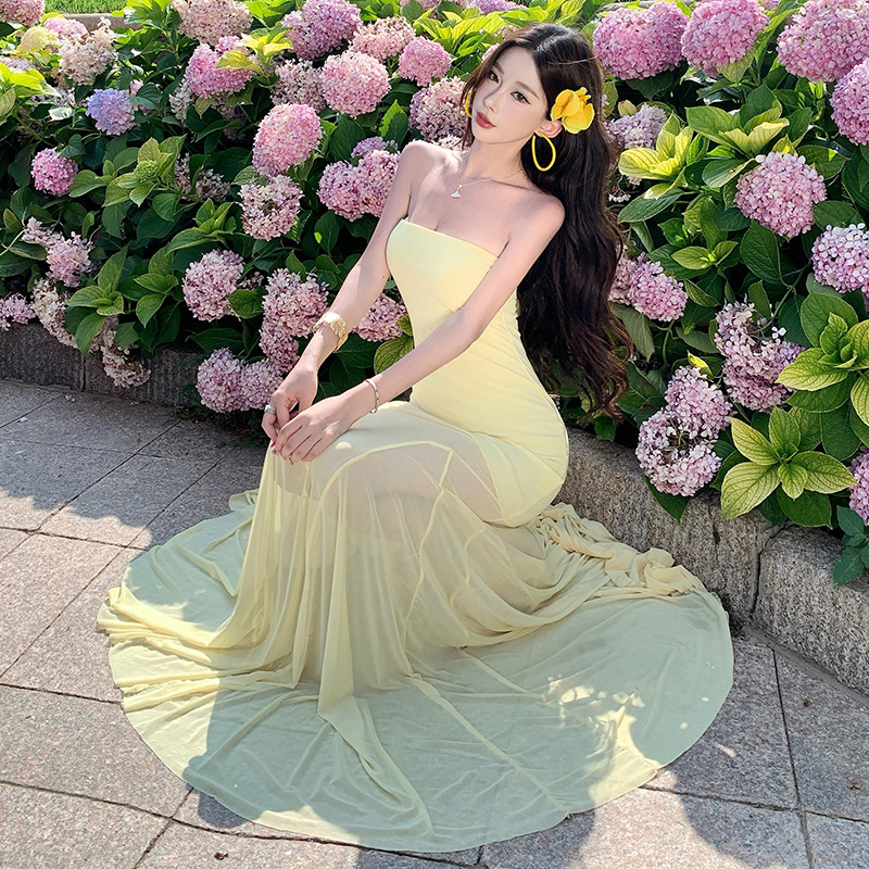 Gauze vacation dress package hip long dress for women