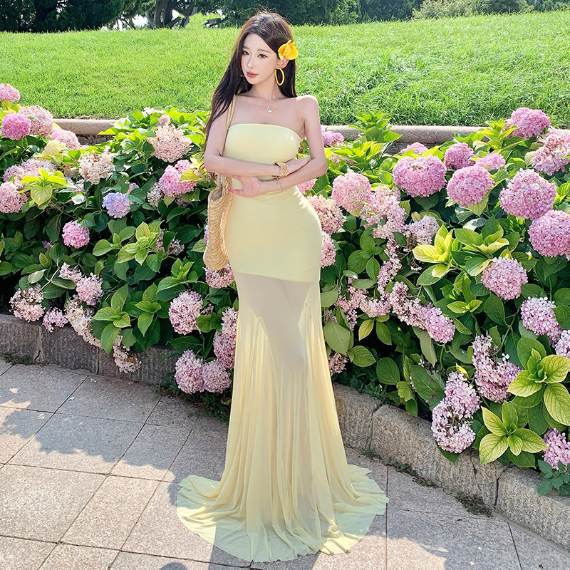 Gauze vacation dress package hip long dress for women