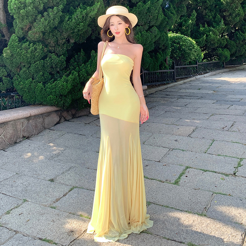 Gauze vacation dress package hip long dress for women