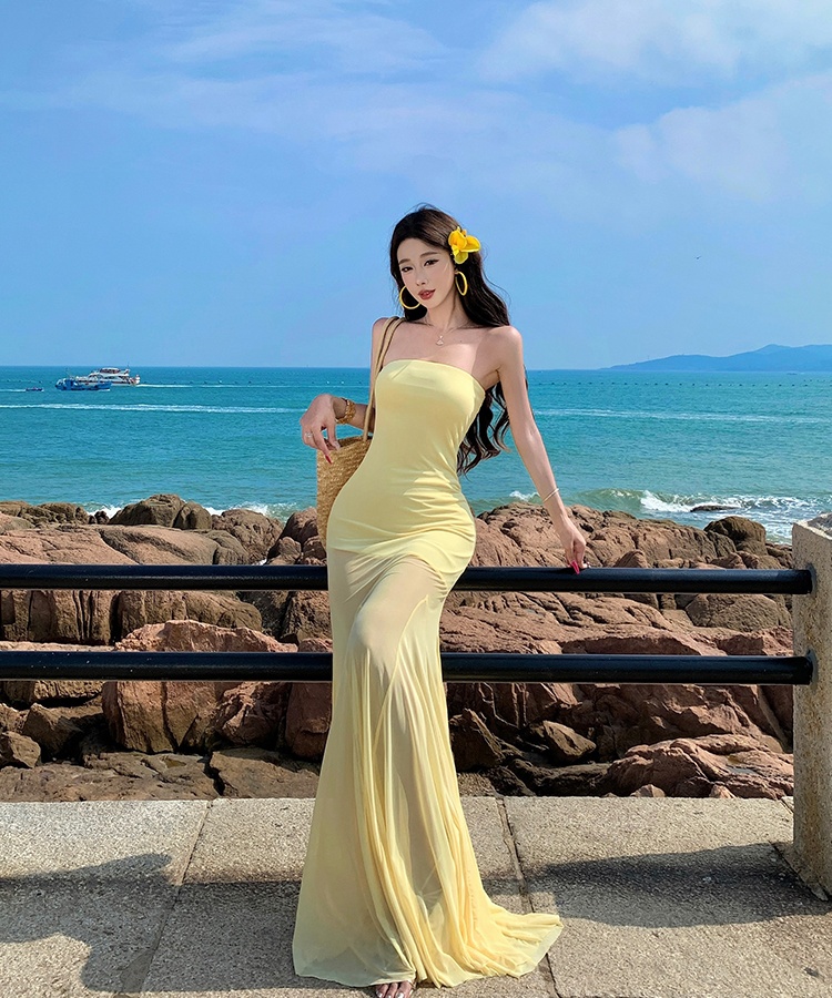 Gauze vacation dress package hip long dress for women
