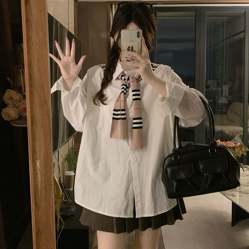Embroidery loose shirt long sleeve pure cotton coat for women