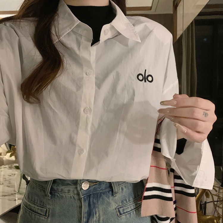 Embroidery loose shirt long sleeve pure cotton coat for women