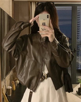 Loose retro jacket PU autumn coat for women