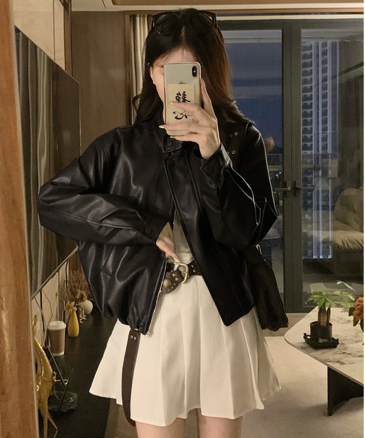 Loose retro jacket PU autumn coat for women