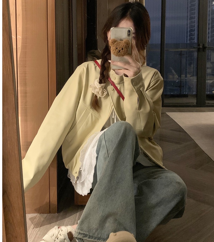 Loose retro jacket PU autumn coat for women