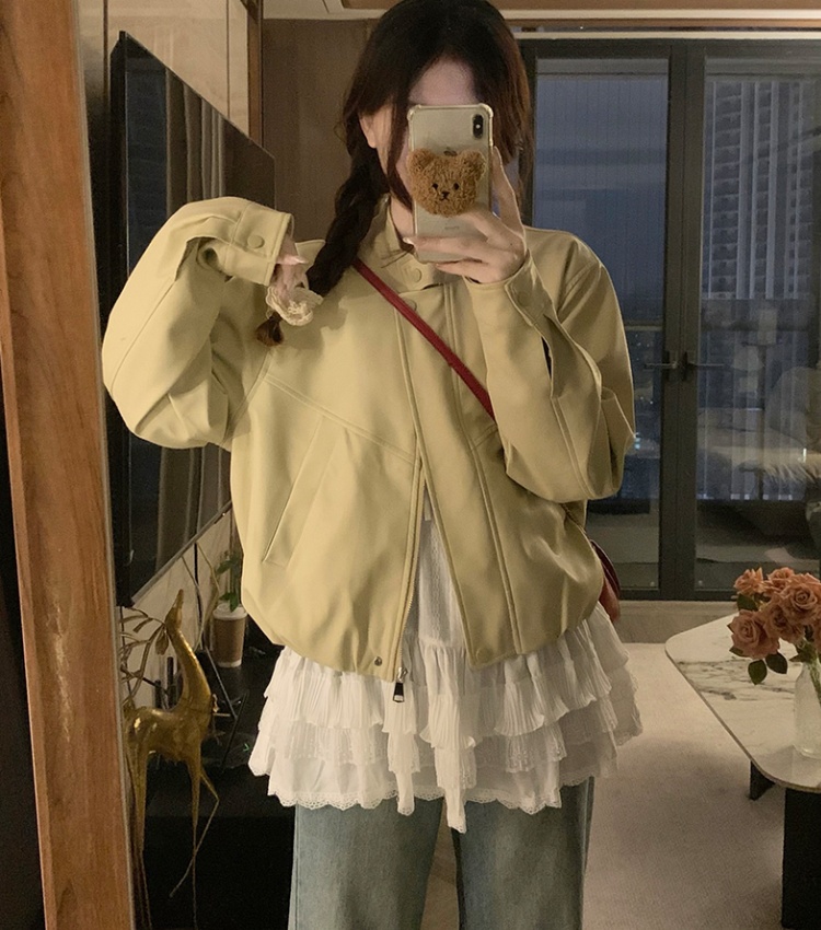 Loose retro jacket PU autumn coat for women