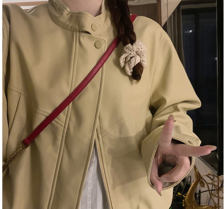 Loose retro jacket PU autumn coat for women