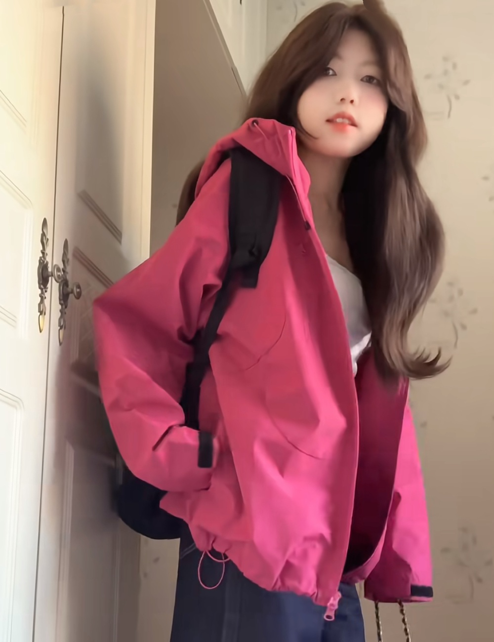 Autumn coat rose-red technical jacket