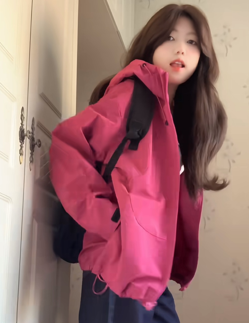 Autumn coat rose-red technical jacket