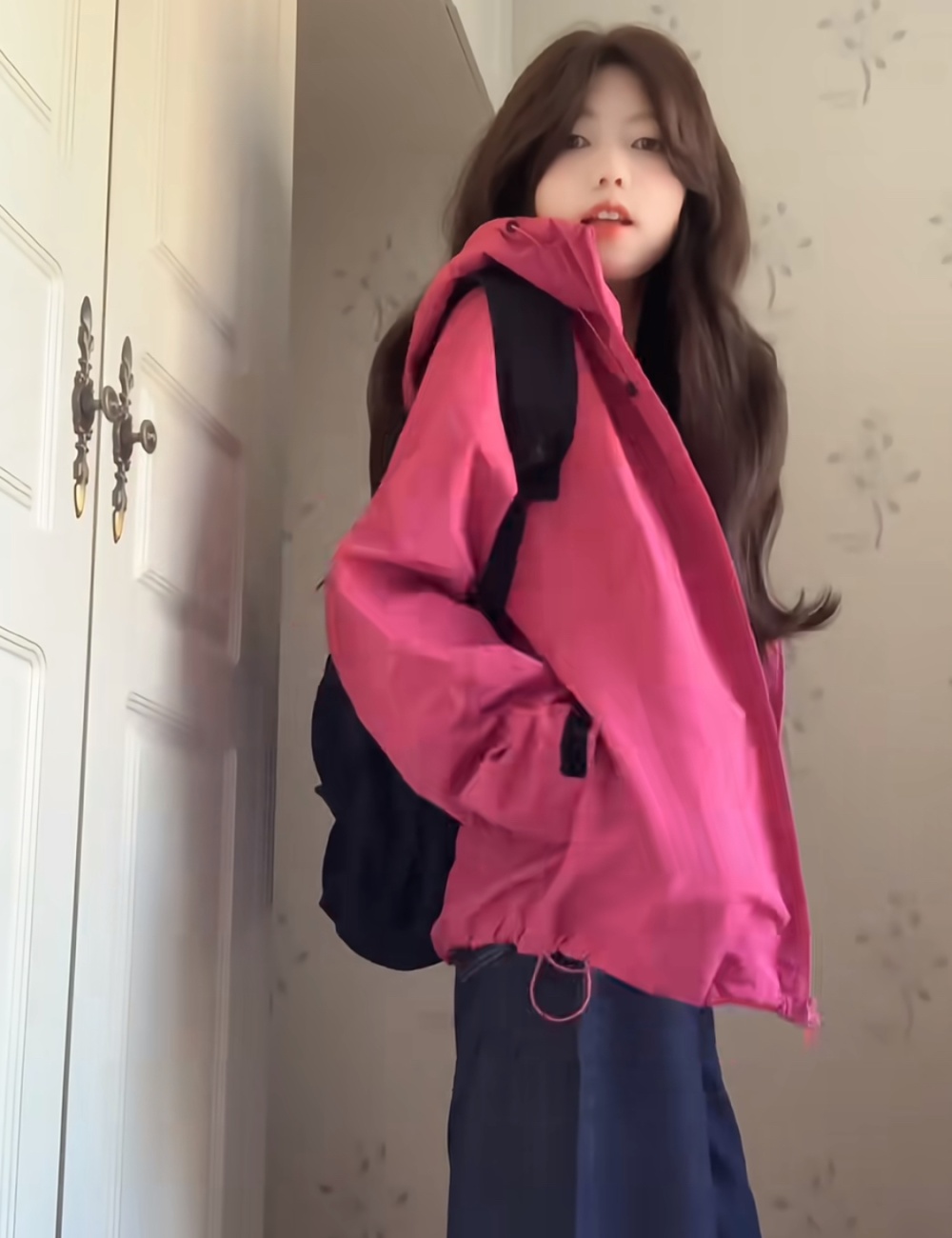 Autumn coat rose-red technical jacket
