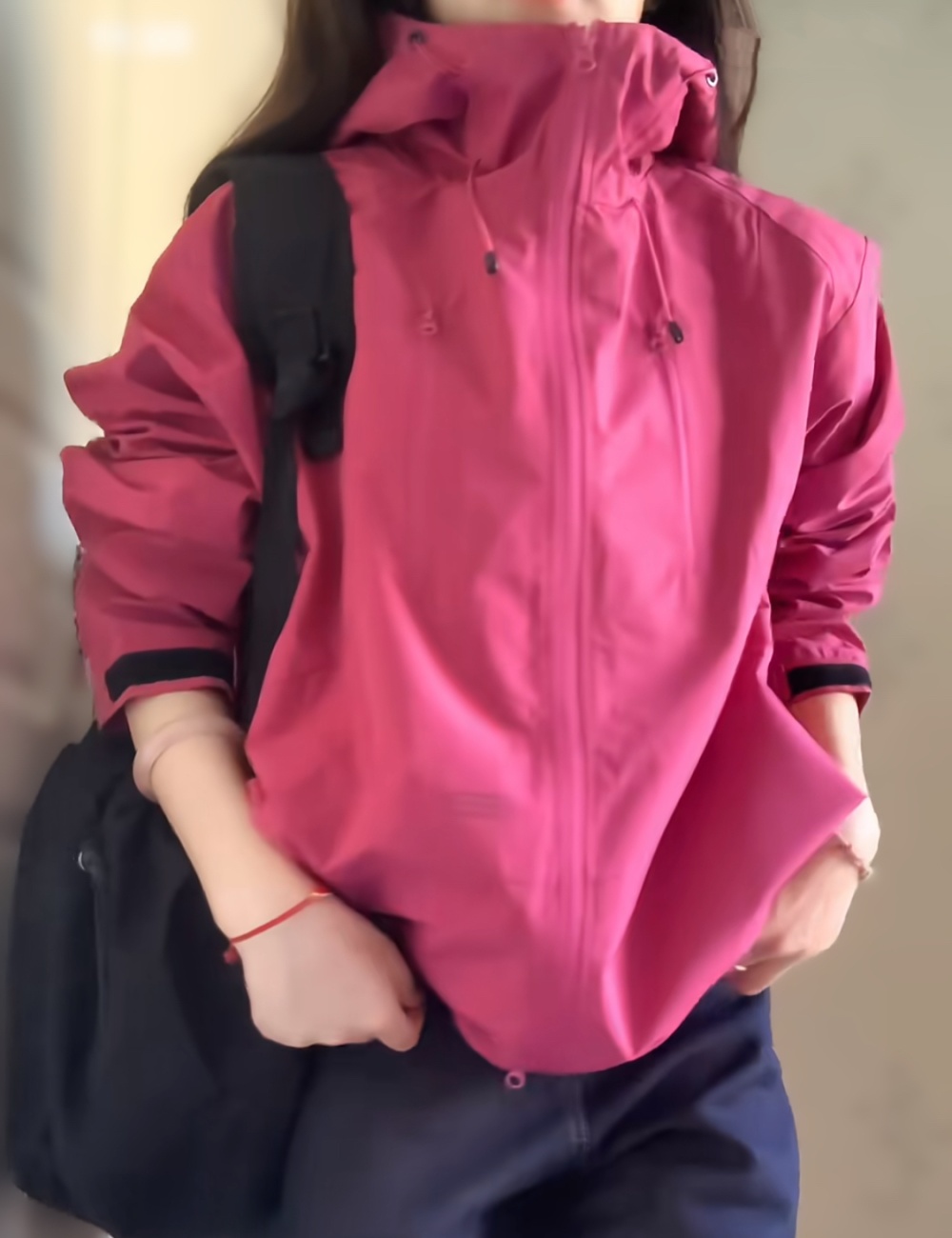 Autumn coat rose-red technical jacket