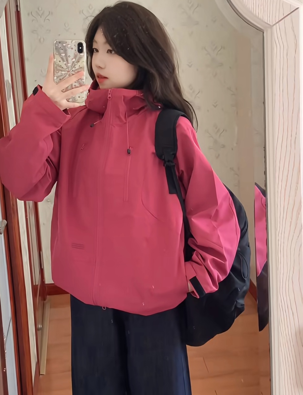 Autumn coat rose-red technical jacket