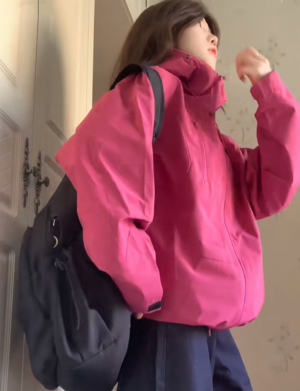 Autumn coat rose-red technical jacket