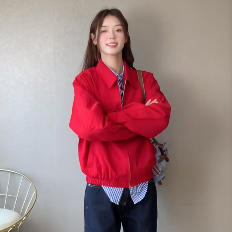 Red autumn jacket classic spring coat for women