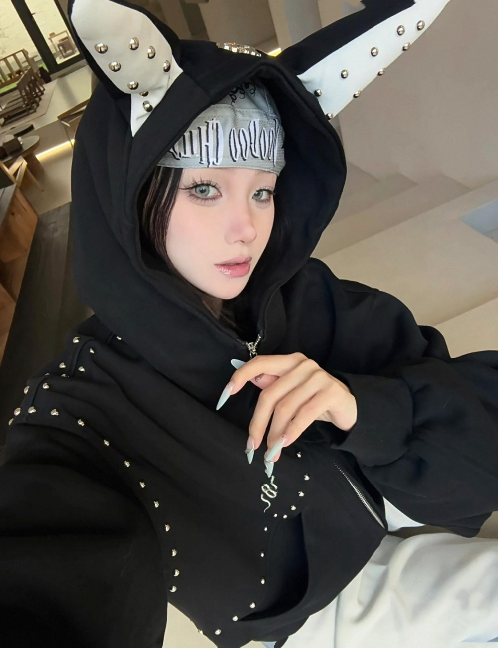Couples rivet autumn hoodie hooded splice niche coat
