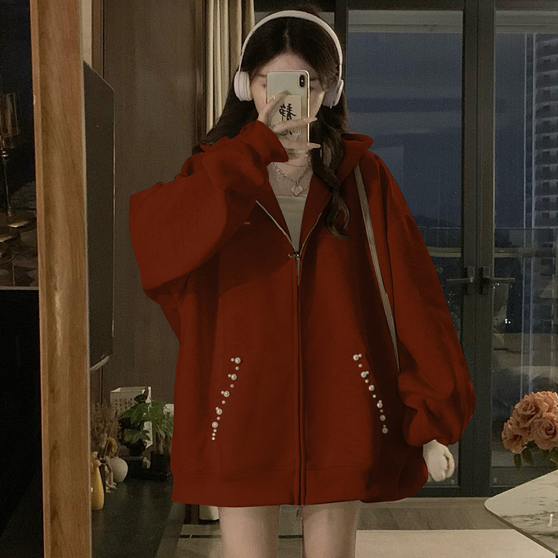 Autumn embroidery hoodie Casual cardigan for women