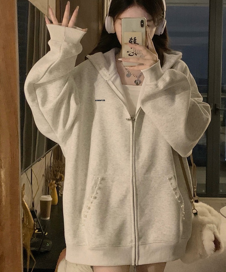Autumn embroidery hoodie Casual cardigan for women