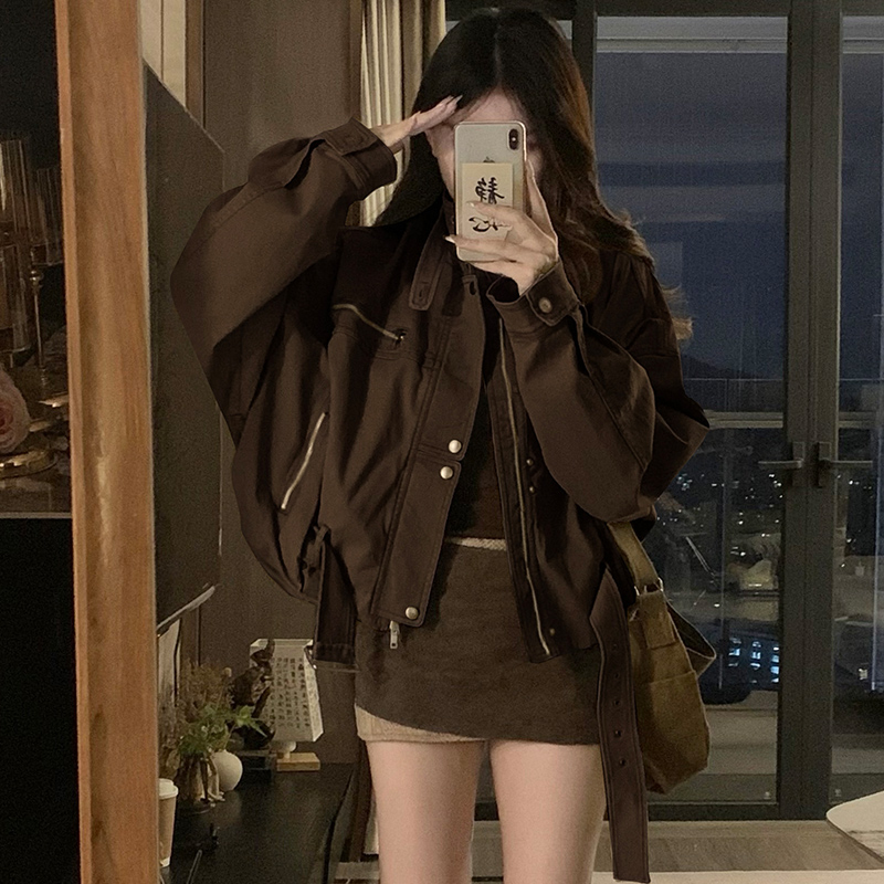Short autumn loose jacket retro locomotive work clothing