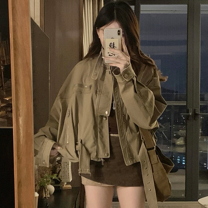 Short autumn loose jacket retro locomotive work clothing