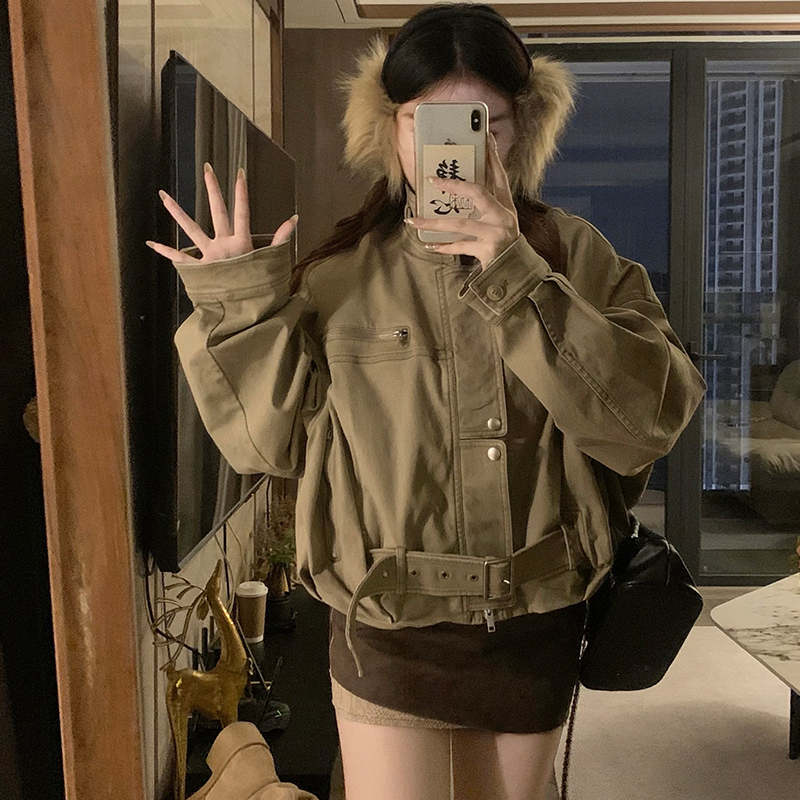 Short autumn loose jacket retro locomotive work clothing