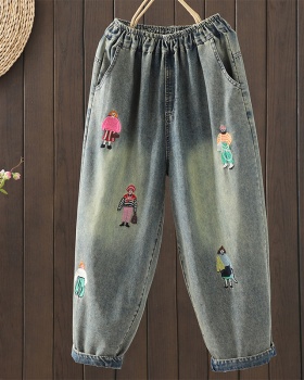 Denim embroidery harem spring and autumn pants