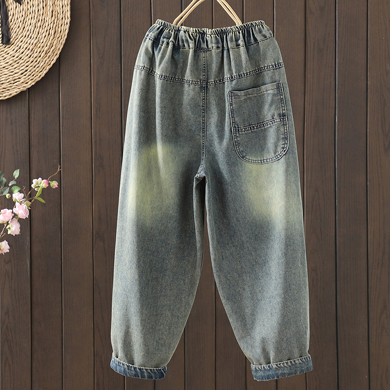 Denim embroidery harem spring and autumn pants