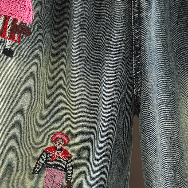 Denim embroidery harem spring and autumn pants