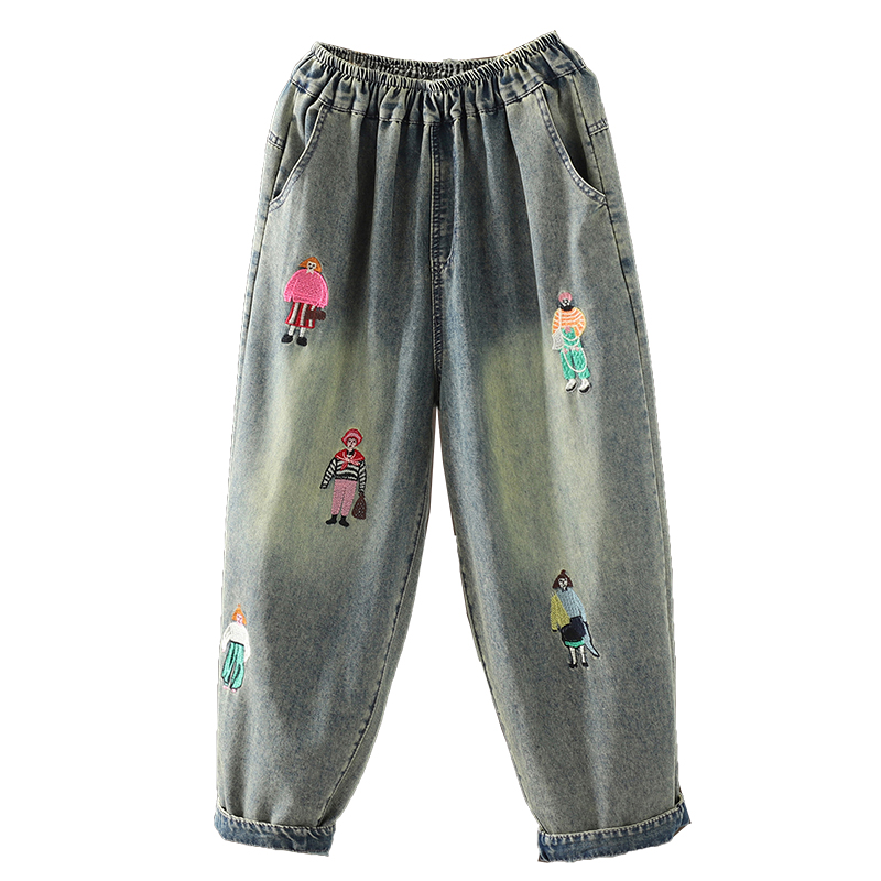 Denim embroidery harem spring and autumn pants