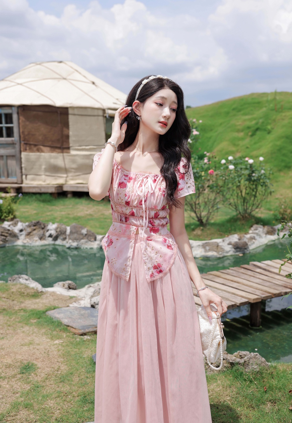France style maiden skirt drawstring tops 2pcs set for women