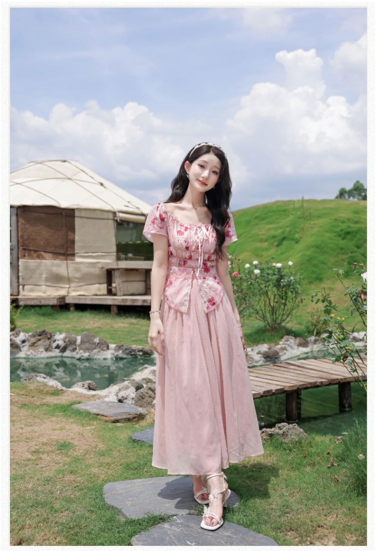France style maiden skirt drawstring tops 2pcs set for women