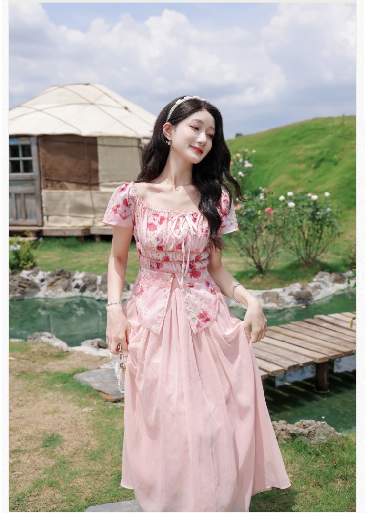 France style maiden skirt drawstring tops 2pcs set for women