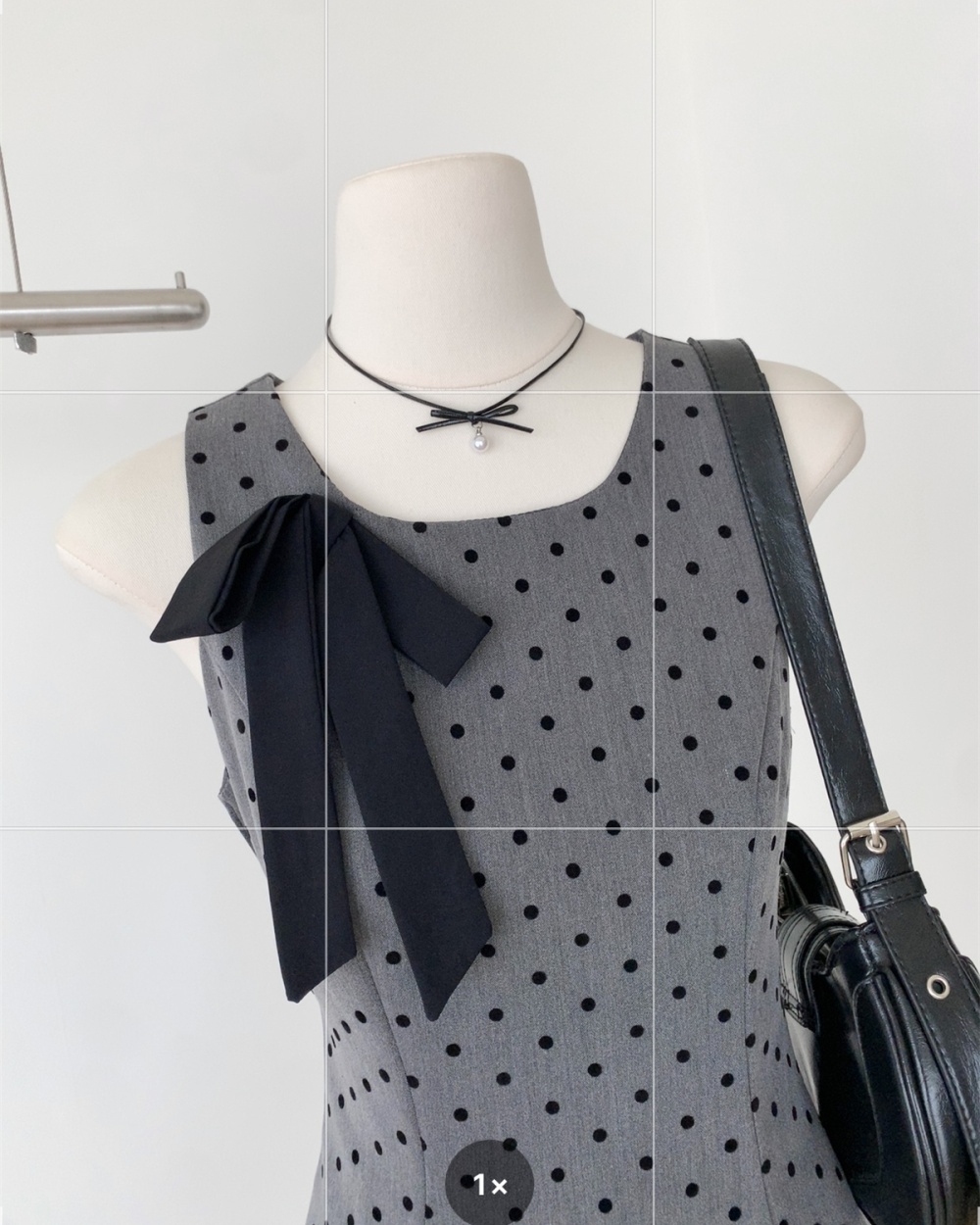 Summer square collar pinched waist bow polka dot dress