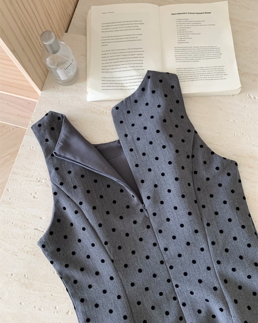 Summer square collar pinched waist bow polka dot dress