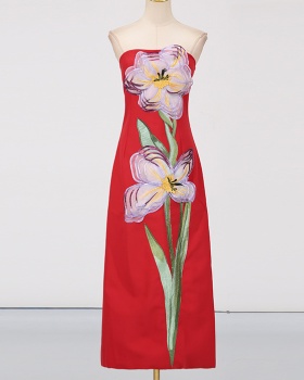 Wrapped chest fashion long dress ladies flowers dress for women
