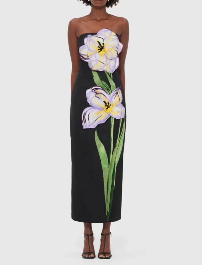 Wrapped chest fashion long dress ladies flowers dress for women