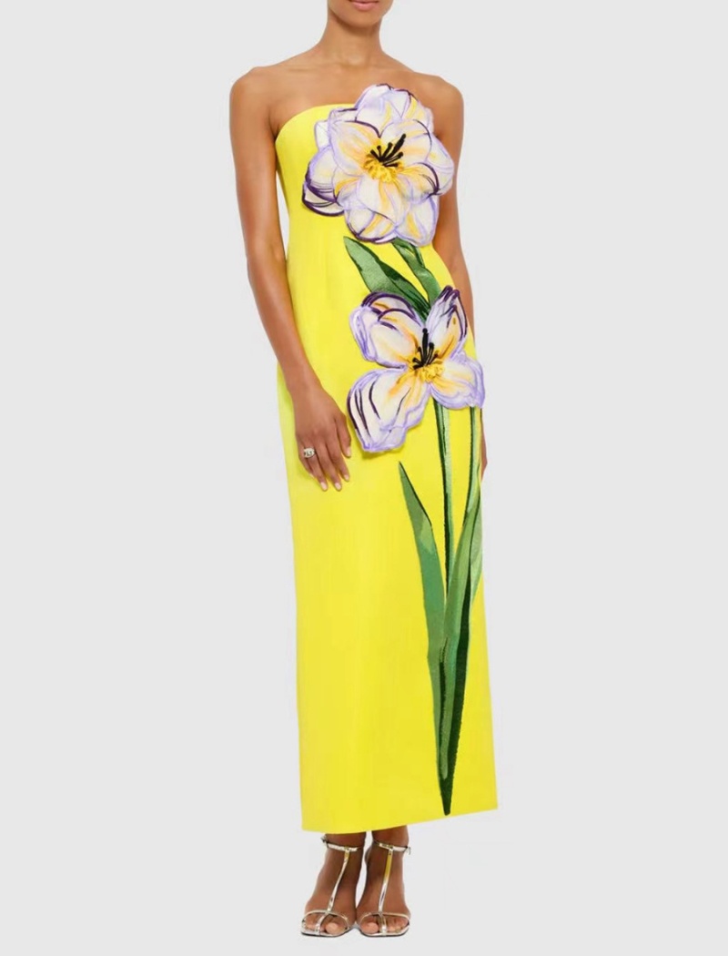 Wrapped chest fashion long dress ladies flowers dress for women