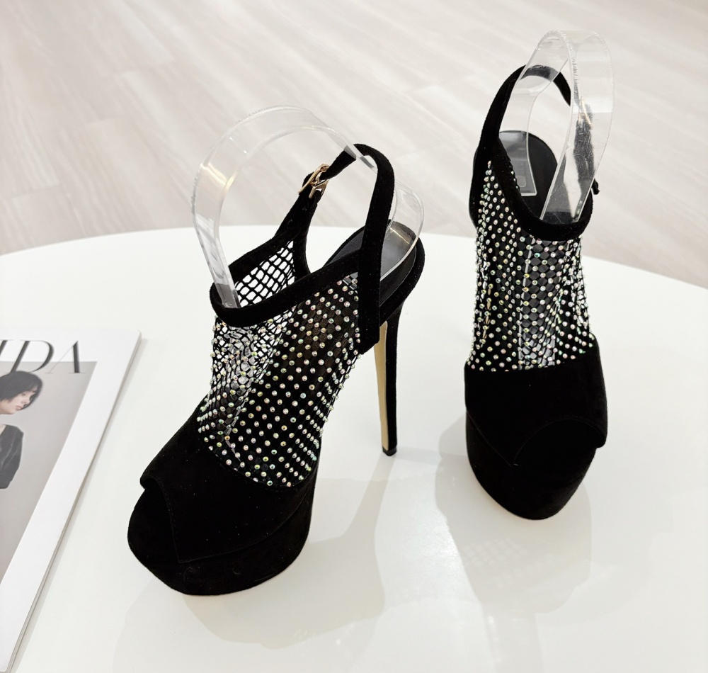Fine-root catwalk sandals mesh gauze high-heeled shoes