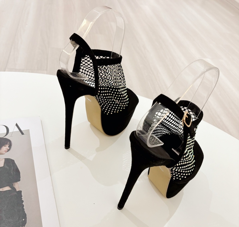 Fine-root catwalk sandals mesh gauze high-heeled shoes