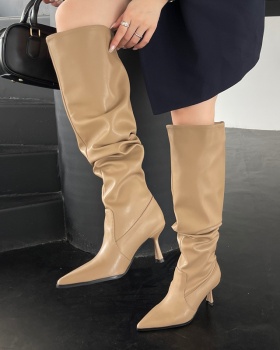 Fine-root pointed boots slim thigh boots