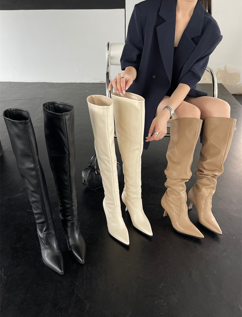 Fine-root pointed boots slim thigh boots