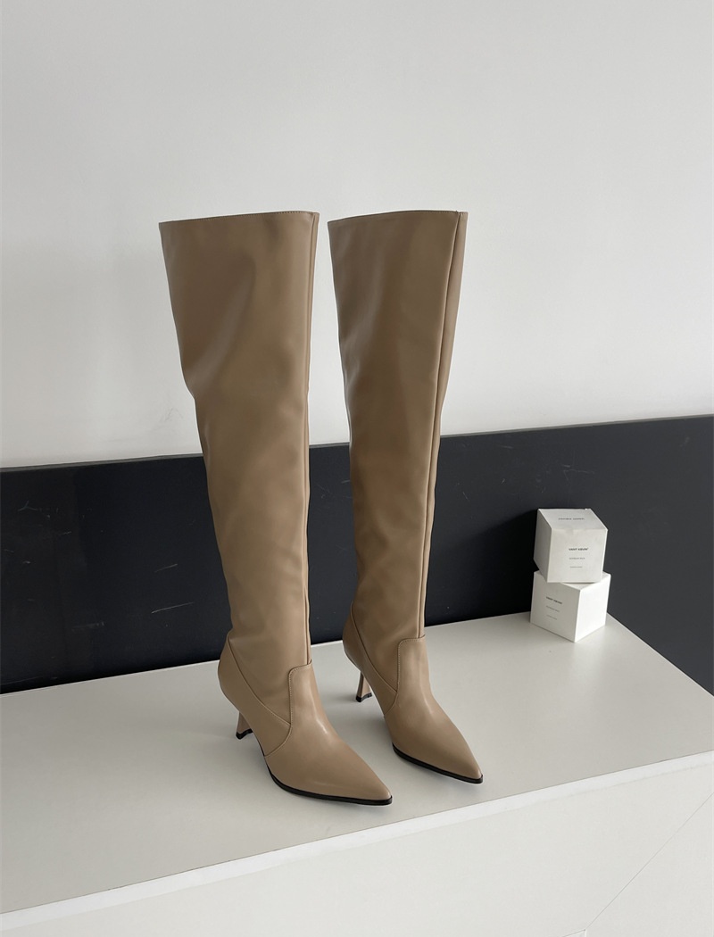 Fine-root pointed boots slim thigh boots