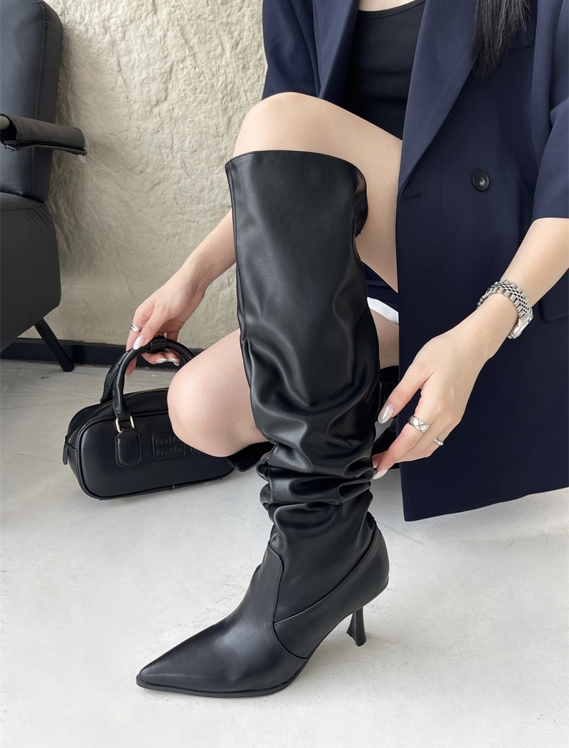 Fine-root pointed boots slim thigh boots