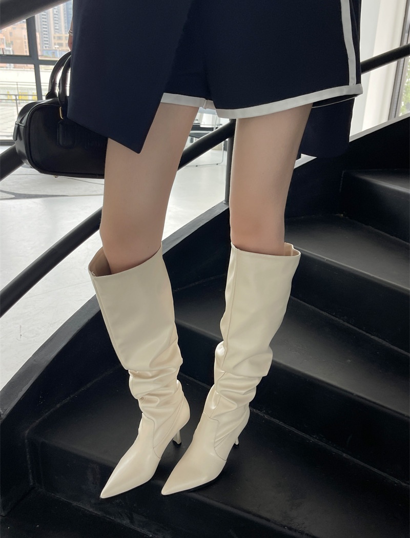 Fine-root pointed boots slim thigh boots