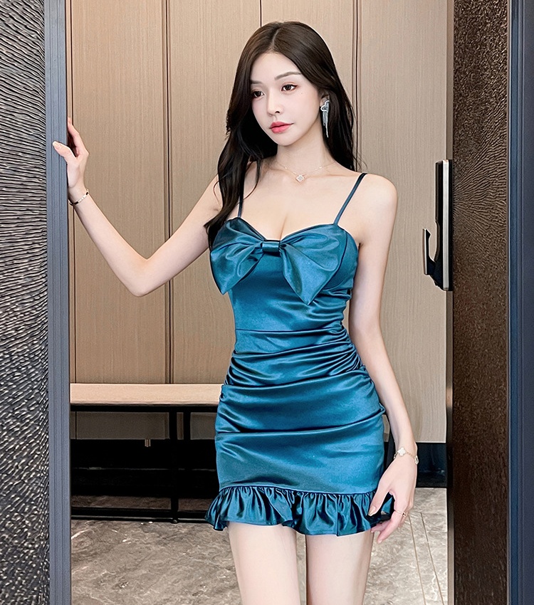 Temperament bow dress pinched waist ladies T-back for women