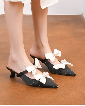 Temperament thick high-heeled shoes pearl slippers for women