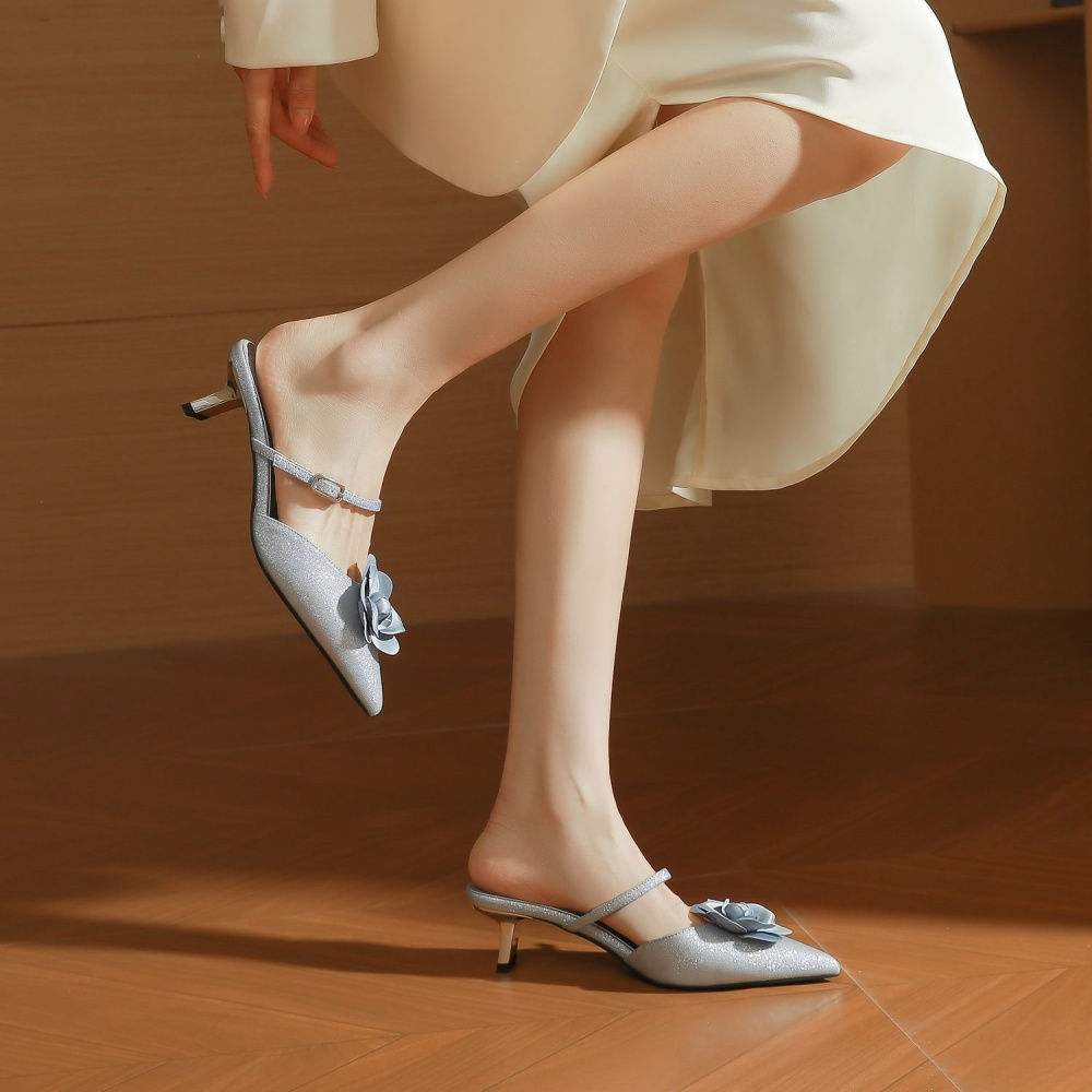 Summer pointed slippers thick high-heeled shoes for women