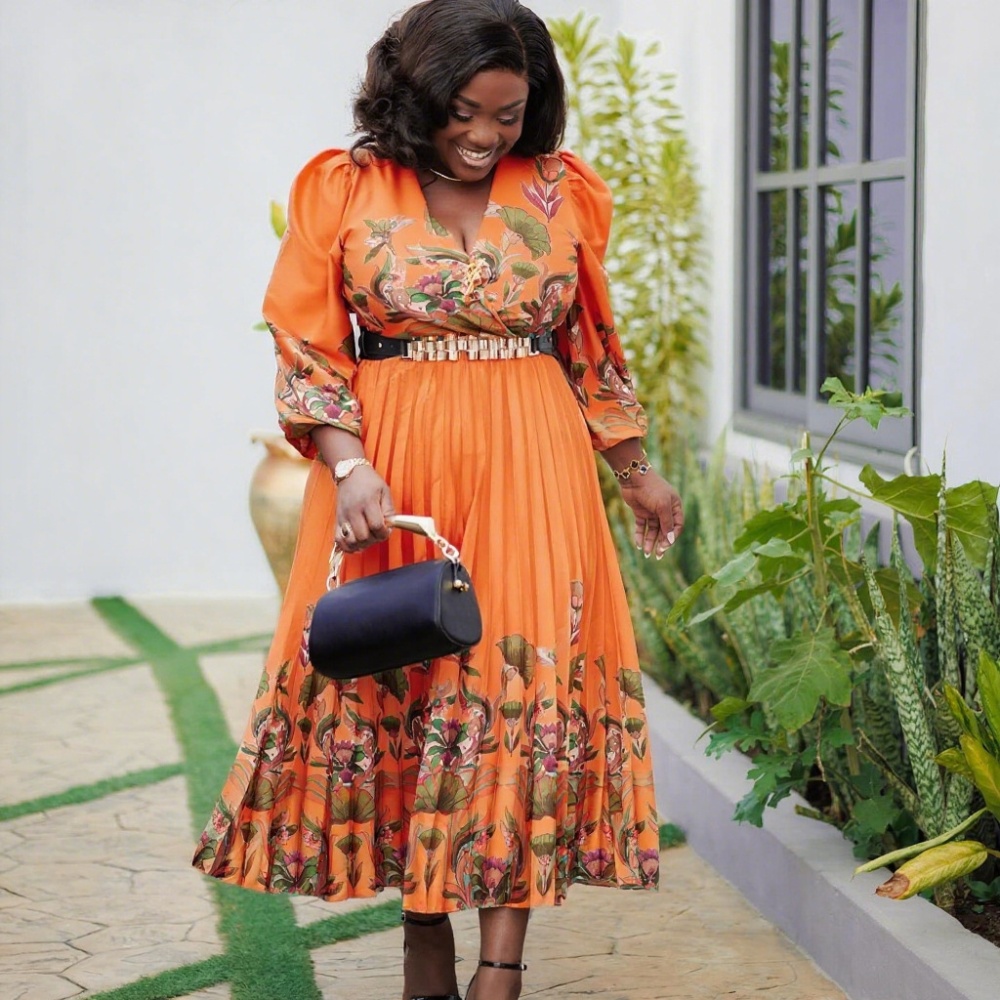Large yard temperament printing European style dress