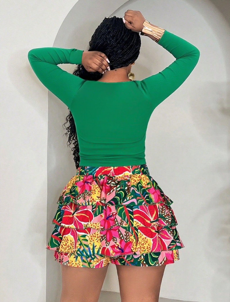 European style printing large yard pure skirt 2pcs set