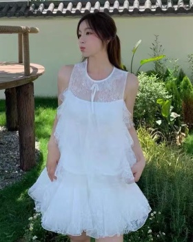 Embroidery short skirt sleeveless tops 2pcs set